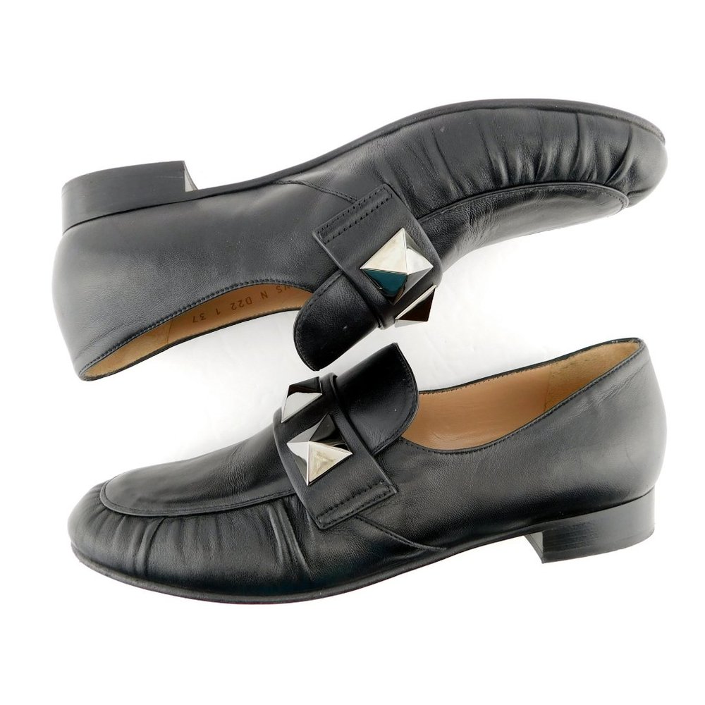 VALENTINO Rockstud Black Leather Slip-on Flat Loafers 37 - Picture 5 of 10